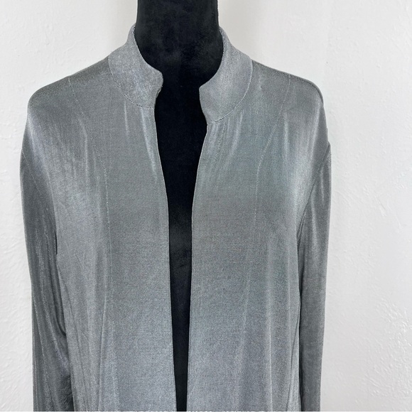 CHICOS TRAVELERS COLLECTION WOMENS SPARKLY DARK GRAY OPEN FRONT CARDIGAN Sz 2 - Picture 2 of 12